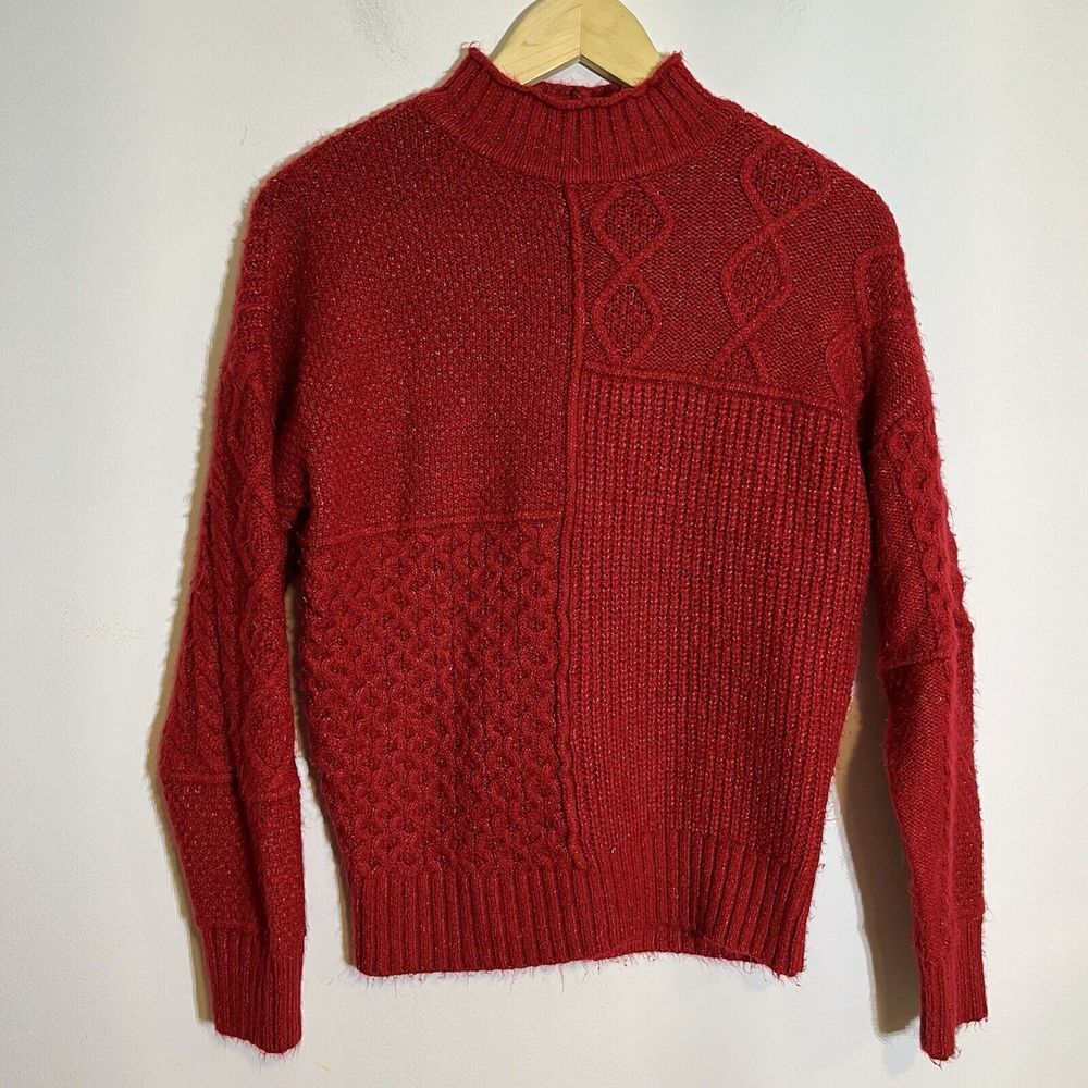 American Eagle Women's XS Chunky Mock‎ Neck Red Sweater Fisherman